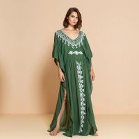 Embroidery Cotton Beach Cover up Saida de Praia Swimsuit Women Bikini cover-ups Tunics for Pareo Sarong Beachwear