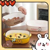 ● LINE Cartoon Bear Brown Lunch Box Kawaii Ceramic Seal Office Worker Student Micro Wave Oven Heating Divider Convenient Bowl Gift