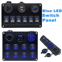 Blue LED Switch Panel 468 Gang Toggle Switch Control For Car Boat Camper Marine RV 12V Power Outlet USB Charger