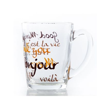 ❍  French bow and arrow tempered glass printed hot drink cup mug milk teacup the morning