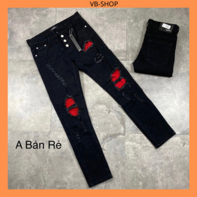 Mens Black Jeans Good Elasticity Torn Personality Fabric Thick Fabric Heavy-Handed skinny