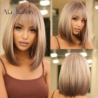 ALAN EATON Short Bob Synthetic Wigs with Bangs Ombre Brown Blonde Wigs for Women Straight Cosplay Party Wig Heat Resistant Hair [ Hot sell ] men Shose Center