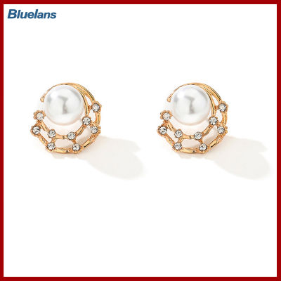 Bluelans®เครื่องประดับ Anting Giwang กลวงไข่มุกปลอมพลอยเทียมสำหรับผู้หญิงแฟชั่น