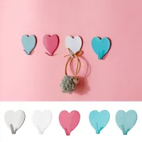 【YF】 5pcs Heart Shape Wall Hooks Pink Love Decorative for Girl Room Towel Key Hanger Decoration Adhesive Stainless Steel Hook