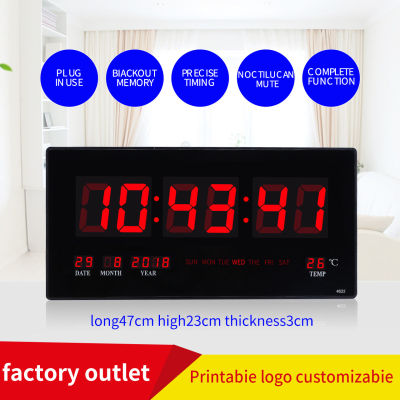 นาฬิกาอิเล็กทรอนิกแบบดิจิตัลปฏิทิน LED ที่สร้างสรรค์ถาวรนาฬิกาแขวนผนังบ้านนาฬิกาปฏิทินห้องนั่งเล่นนาฬิกาไฟกลางคืนไร้เสียง