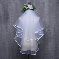 Women Wedding Dress Veil Two Layers Tulle Ribbon Edge Bridal Veils Accessories Hair Accessories