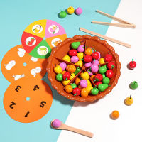 Montessori Wooden Wisdom Fruit Plate Feeding Children Simulation Play House Clipping Beads Color Cognition Early Childhood Educational Toys