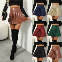 Sexy PU Leather Mini skirts Women High Waist Pleated Latex A-Line Circle Skirt Rave Dance Bottoms Clubwear Skirts Female