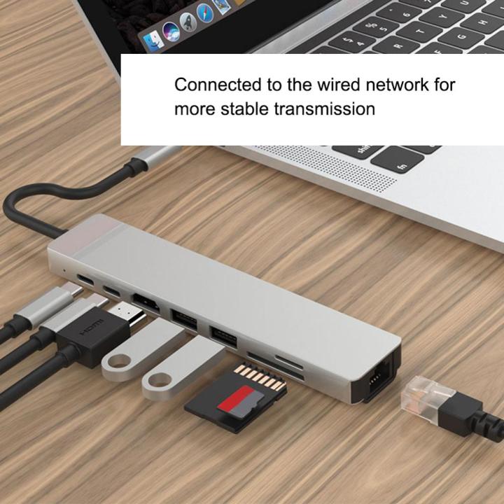 hot-on-sale-jhwvulk-ฮับ8-in-1อ่านอะลูมินัมอัลลอย-type-c-pd-usb-c-สำหรับ-macbook-pro-to-i-rj45-hdmi-usb-3-0พอร์ต2-0-usb-พร้อมฮับ3-0-tf-sd