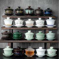 【hot】ஐ♙✜ Dehua Gaiwan Large and Sancai Cover Teacup Jingdezhen Set