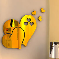กระจกอะคริลิคสติ๊กเกอร์ติดผนังรูปหัวใจไฟสร้างสรรค์อบอุ่นแบบมีกาวในตัว3D กระจกตกแต่งบ้านแบบมีกาวในตัว