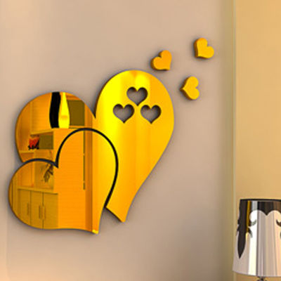 Shelleys กระจกอะคริลิคสติ๊กเกอร์ติดผนังรูปหัวใจ3D แบบสร้างสรรค์มีกาวในตัวกระจกศิลปะสำหรับบ้านแบบ DIY