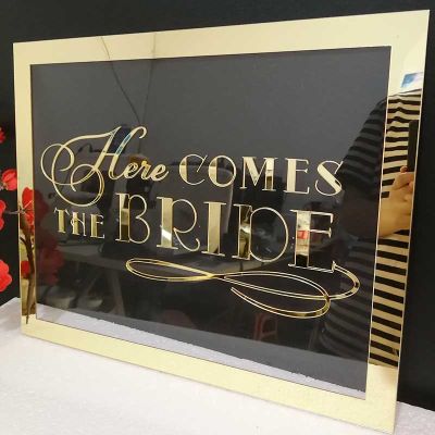 【YF】 Personalized Wedding Name Mirror Gold Frame Guests Word Signs Favor