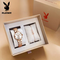 PLAYBOY นาฬิกาแฟชั่นสำหรับผู้หญิง,นาฬิกาข้อมือควอตซ์ทำจากสเตนเลสสตีลกันน้ำหน้าปัดเพชรหน้าปัดโรมัน