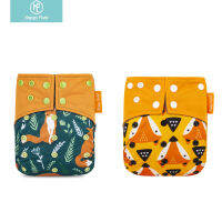 Happy Flute 2Pcs Washable and Reusable Baby Bamboo Charcoal Pocket Cloth Diaper With One Opening Fit 3-15kg Baby