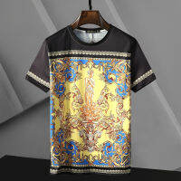 [คุณภาพพรีเมี่ยม] เสื้อยืดคอปกแบบวงกลมหรู Versace เสื้อยืดผ้าฝ้ายแท้แฟชั่นคุณภาพดีย้อนยุคแบรนด์ท็อปส์ผู้ชายฤดูร้อน