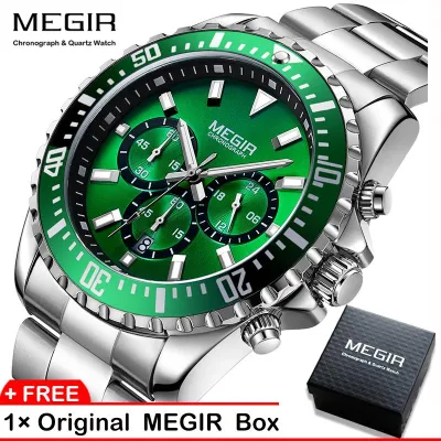นาฬิกาควอตซ์ธุรกิจนาฬิกาสำหรับผู้ชาย MEGIR 2064นาฬิกาพร้อม3Bar โครโนกราฟวงเหล็กสแตนเลสกันน้ำ