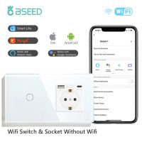 BSEED 1/2/3Gang Wifi Touch Light Switches 1/2/3Way Smart Wall Switch With Socket USB Type-c Ports Tuya Smart Life Alexa Control Ratchets Sockets