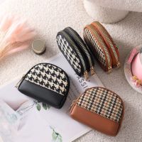 SHUXI Handy Fashion Double Layers Zipper With Key Chain Trendy Canvas Fabric Card Holders Wallet Women Coin Purse Leather Bag.กระเป๋า