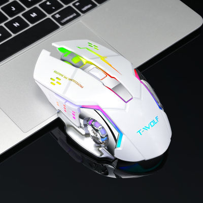 T-WOLF Q13 Rechargeable Wireless Mouse Silent Ergonomic Gaming Mice 6 Keys RGB Backlight 2400 DPI for Laptop Computer Pro Gamer