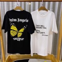 เสื้อยืดคอกลมแขนสั้นแฟชั่นพิมพ์ลายแบบเรียบง่าย เสื้อยืดแขนสั้น Palm Angels ผีเสื้อ