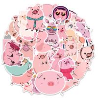 ♀▤ Cartoon Sticker 50 Cute Pink Piggy Animal Cartoon Sticker Water Cup Notebook Skateboard Graffiti Waterproof Sticker