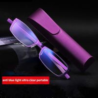 Lightweight Mini Portable Reading Glasses Pocket Glasses for Men Women Hyperopia Anti-blue Light Full Frame with Case