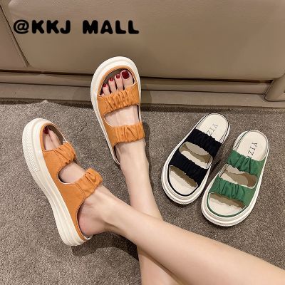 KKJ MALL รองเท้าลำลองผู้หญิง เวอร์ชั่นเกาหลี แฟชั่น ใหม่ ส้นเตี้ย รองเท้าแตะผู้หญิง พื้นนุ่ม แบนทุกแมตช์ ลากครึ่ง 22201