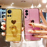 Phone Case เคส OPPO Reno10 Reno10Pro + Plus 5G TPU ปกแข็งรูปหัวใจมันวาวพร้อมเคสโทรศัพท์ขาตั้งแหวนนิ้วมือ2023