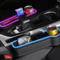 Dual USB Charging Car Crevice Storage Box Colorful LED Seat Gap Slit Pocket Catcher Seat Organizer Card Phone Bottle Cups Holder