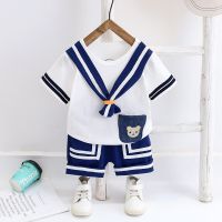 Summer Navy Style Set Girls Boys Cotton Clothes Short Sleeve T-shirt + Shorts for Toddler Kids Baby Costume Cute Suit