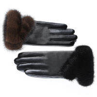 คุณภาพสูงของแท้หนัง Lady หนาจริง Mink Fur Sheepskin Mittens ผู้หญิงหน้าจอสัมผัสฤดูหนาวถุงมือ