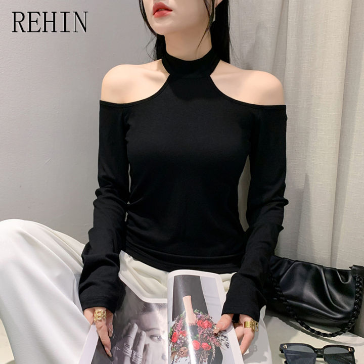 rehin-เสื้อยืดแฟชั่นผู้หญิง-เสื้อยืดแฟชั่นลายทางฉลุลายทางเข้ารูปพอดี2023ฤดูใบไม้ร่วง