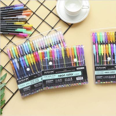 【LZ】✸☌  Marcador de cores conjunto glitter gel caneta para colorir livros diários desenho pintura rabiscando arte marcadores suprimentos 12/18/24/36/48