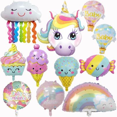 New Unicorn Rainbow Cloud Aluminum Foil Balloon Ice Cream Marcaron Helium Ball Kids Birthday Party Decorates Baby Shower Girls Artificial Flowers  Pl