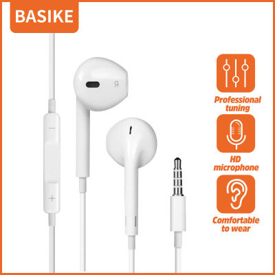 【ส่งจากไทย⚡️】BASIKE หูฟังราคาถูก หูฟังOPPO R9  หูฟัง หูฟังแบบมีสายพร้อมหูฟัง ไมโครโฟน ใช้กับช่องเสียบขนาด 3.5 mm หูฟัง มีสายสำหรับ OPPO VIVO Samsung Xiaomi Infinix