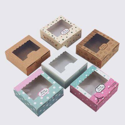 Brown Kraft paper Baking Food Carton Kraft Box with clear window,Cookies Gift packaging Box, Mooncake Macaron cake