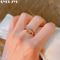 SYOUJYO Black Natural Zircon Fashion Morden Womens Ring 585 Rose Gold Hollow Wave Party Wedding Fine Jewelry Korea  Trend