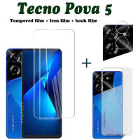 3-In-1กระจกเทมเปอร์ Tecno Pova 5กระจกเทมเปอร์ปกป้องหน้าจอ Tecno Pova 5หน้าจอกระจกเทมเปอร์ + ฟิล์มกล้อง + ตัวป้องกันเลนส์กล้องถ่ายรูปฟิล์มด้านหลัง