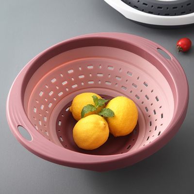 【CC】 Retractable Folding Drain Pink Gray Basket Vegetables Colander Fruits Strainer Storage Cleaning Accessories
