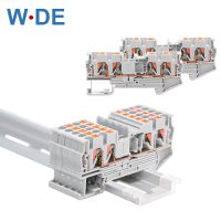 10Pcs Din Rail Terminal Block PT4 QUATTRO 4 Conductor Push In Spring Screwless Feed Through Terminal Strips Block Wire Conductor