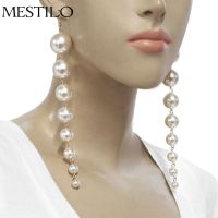 {Han ornaments}MESTILO Simple Trendy Simuplated Pearl Long Earrings For Women Temperament Fashion Summer Drop Earrings Anniversary Gifts Korean