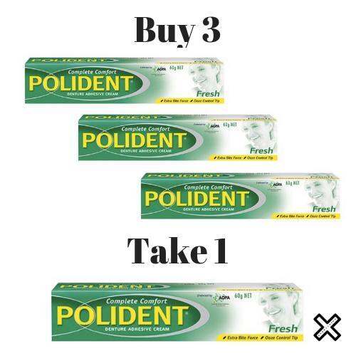 Buy 3 Take 1 Polident Denture Adhesive Cream 60g Lazada PH