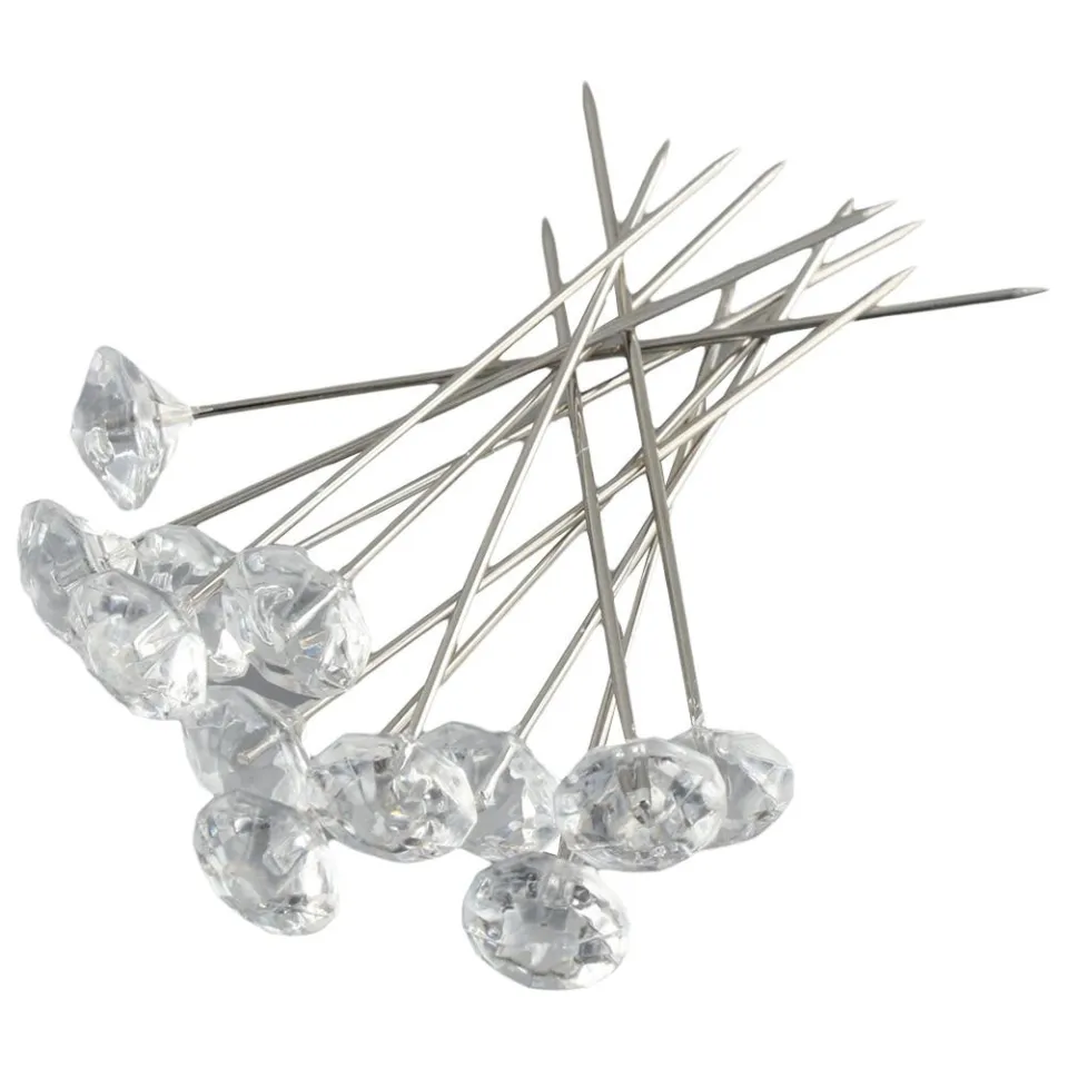 100 PCS Bouquet Flower Pins Clear Sewing Pins Crystal Diamond Head Pins