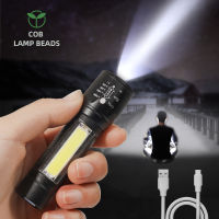 ไฟฉาย LED 2-In-1 Bright Handheld Tactical Torch USB ชาร์จใหม่ได้4โหมด Work Light COB Beads ไฟฉายพร้อมสาย USB