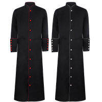 ผู้ชายยืนคอคริสตจักรนักบวชเสื้อคลุม T Rench แจ็คเก็ต Cassock Creergy Preacher รัฐมนตรีนักร้องประสานเสียงโรมันศิษยาภิบาลฮาโลวีนเครื่องแต่งกาย