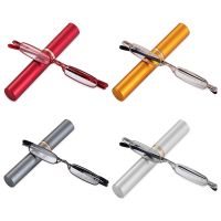 1Pc Mini Slim Pen Reading Glasses Small Reader Presbyopic Glasses Spring Hinged Eyeglasses with Pen Tube Clip Case 1.0x 4.0x