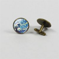 2018 New Arrival The Great Wave Cufflinks Crafts Glass Glass Dome Painting Wave Accessories High Quality Jewelry Shirt Cufflinks