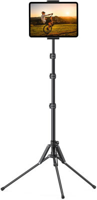 Lamicall Tablet Floor Tripod Stand - Tablet Holder Mount with Adjustable Height for Live Stream/Watching, Compatible with iPad Pro 12.9, Mini, Air, iPhone and 4.7-13" Tablets and Cellphones - Black