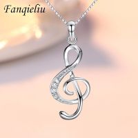 Fanqieliu S925 Stamp Silver Color CZ Zircon Musical Note Pendant Necklace For Women Trendy Jewelry Girl Gift New FQL21124 Fashion Chain Necklaces